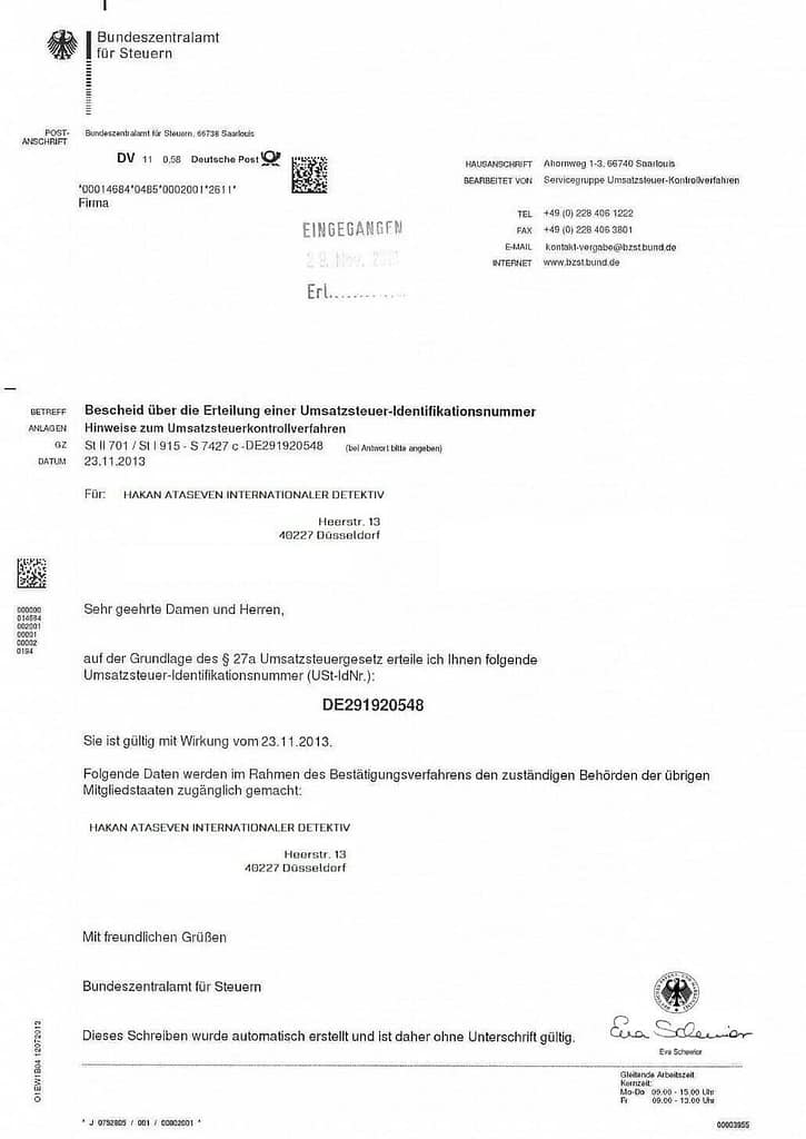 Gewerbeschein -Aktivitätszertifikat